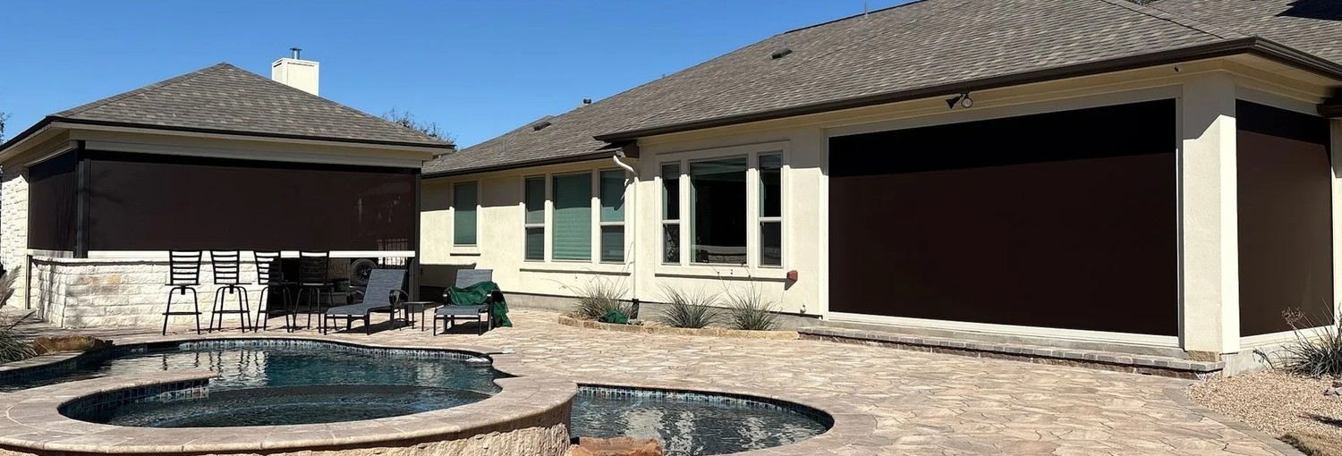 Outdoor zip shades on a pool patio  Outdoor Shades USA